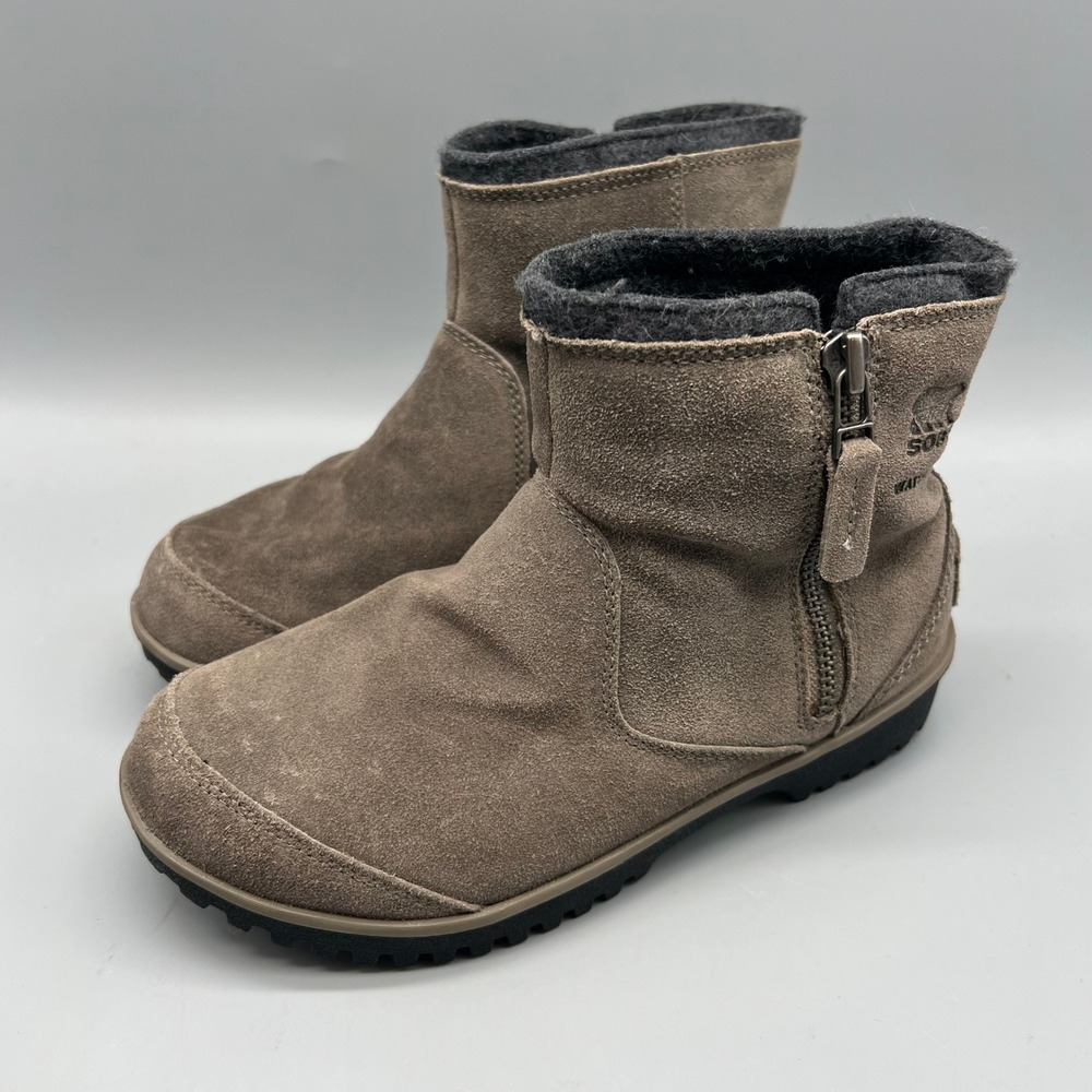 Sorel Newbie Ankle Boots Womens 6 Brown Suede Fleece Lined Waterproof EUC‎